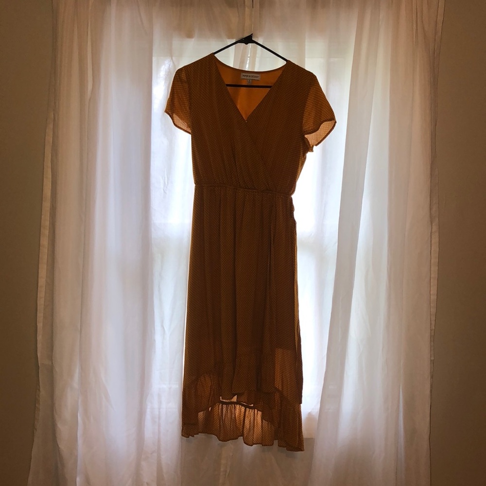 Piper and Scoot Mustard Polka dot dress